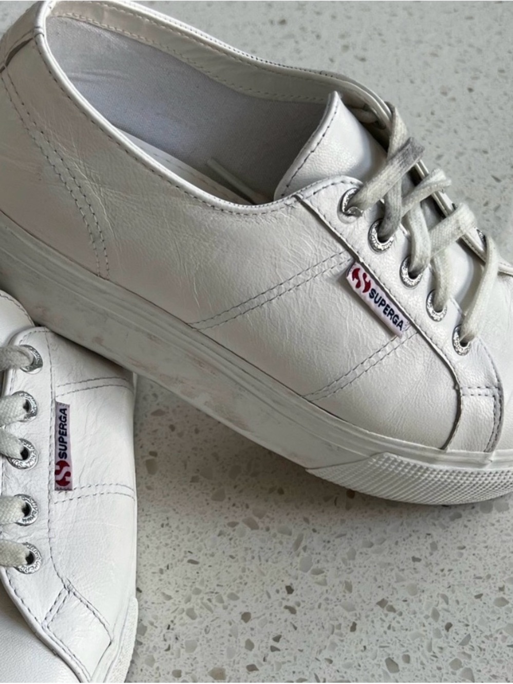 Superga White Leather Low-Top Platform Sneakers